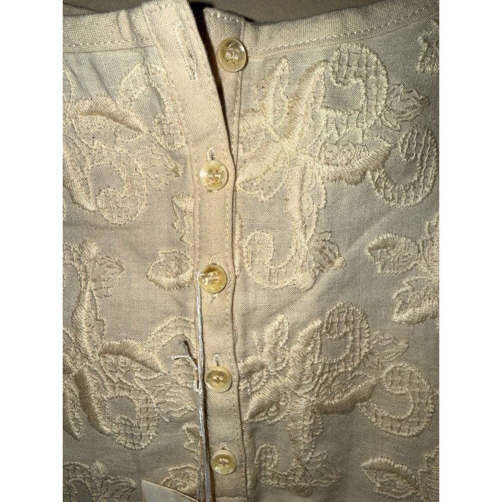 Vintage Cream Cottagecor Cotton Floral Embroidered Button Front Camisole Top 14 - Picture 3 of 6